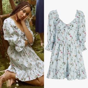 Hill House The Samantha in Pond Floral Poplin Puff Sleeve Mini Nap Dress